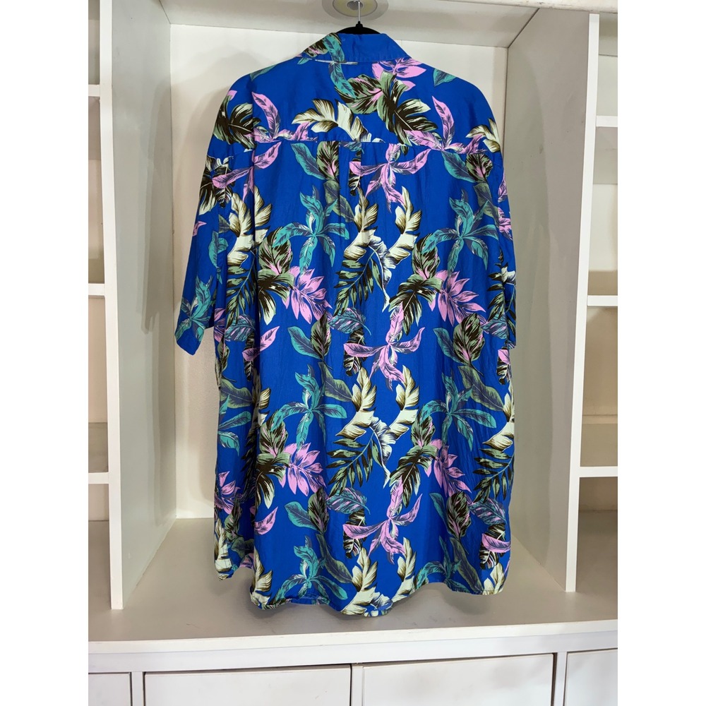 The Foundry Shirt Young Mens 3XLT Blue Tropical Floral Cotton Button Down - Picture 3 of 5